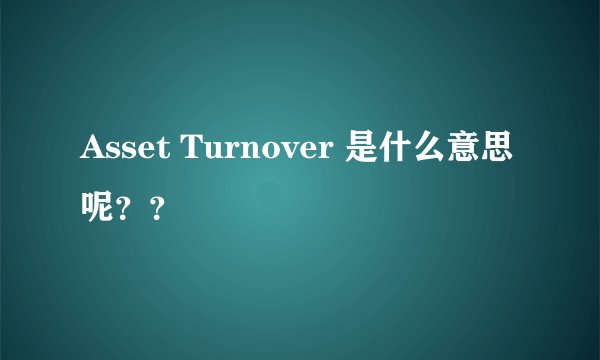 Asset Turnover 是什么意思呢？？