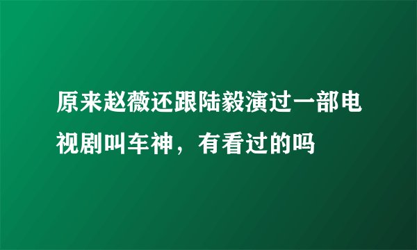 原来赵薇还跟陆毅演过一部电视剧叫车神，有看过的吗