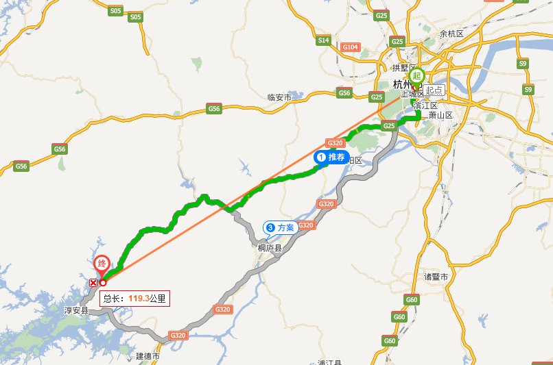 杭州城站到建德新安江直线距离
