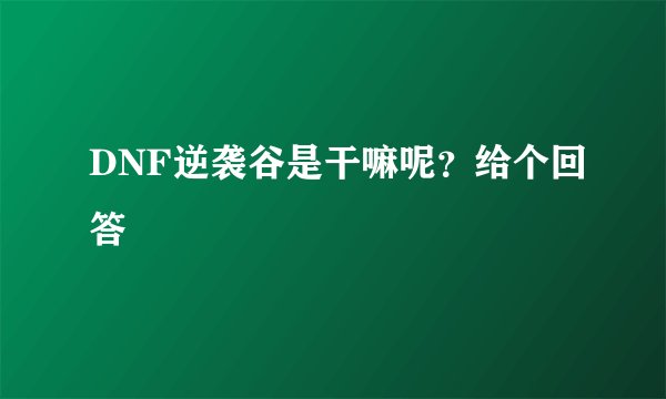 DNF逆袭谷是干嘛呢？给个回答