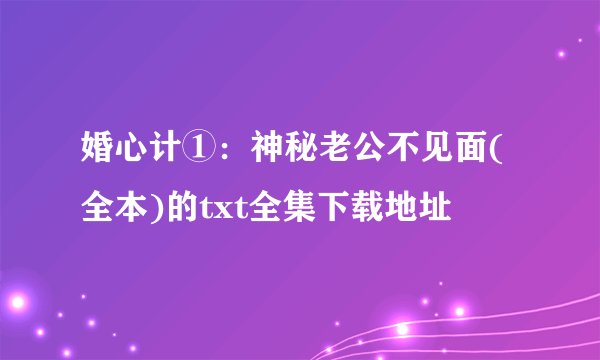 婚心计①：神秘老公不见面(全本)的txt全集下载地址