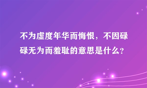 不为虚度年华而悔恨，不因碌碌无为而羞耻的意思是什么？