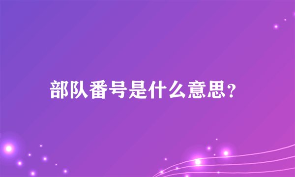 部队番号是什么意思？