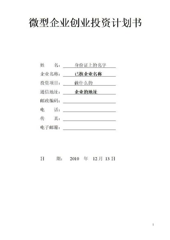 投资项目计划书怎么写