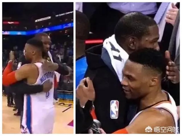 雷霆大胜勇士后，杜兰特和威少拥抱。两人耳语的内容会是明夏杜兰特回归雷霆吗？