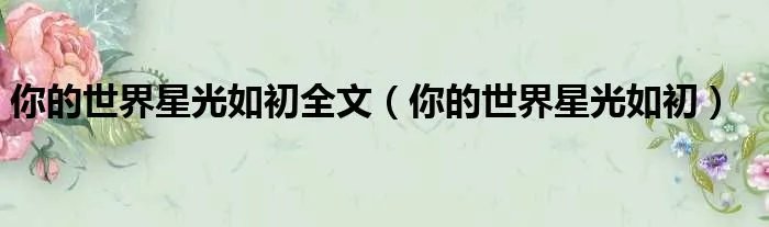 你的世界星光如初全文（你的世界星光如初）