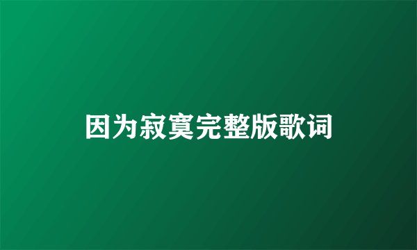 因为寂寞完整版歌词
