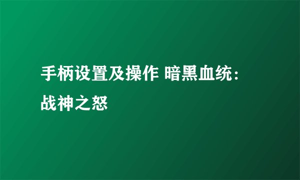 手柄设置及操作 暗黑血统：战神之怒