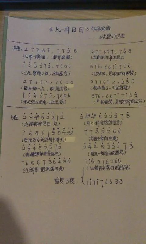 风一样自由 战雷 简谱