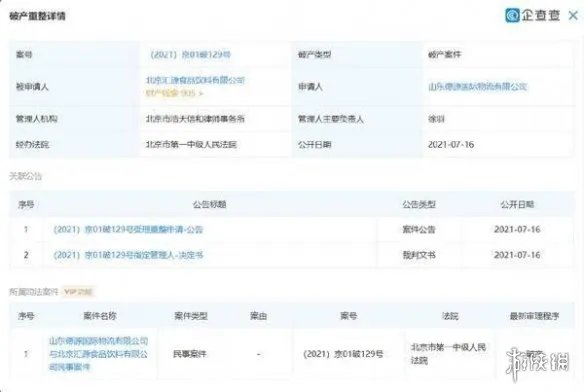 汇源果汁被申请破产重整是怎么回事 汇源果汁破产
