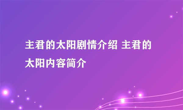 主君的太阳剧情介绍 主君的太阳内容简介