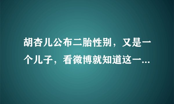 胡杏儿公布二胎性别，又是一个儿子，看微博就知道这一家太幸福了