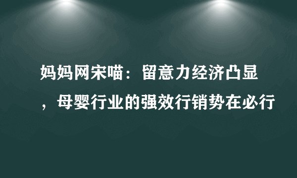 妈妈网宋喵：留意力经济凸显，母婴行业的强效行销势在必行