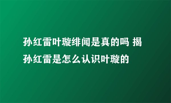 孙红雷叶璇绯闻是真的吗 揭孙红雷是怎么认识叶璇的