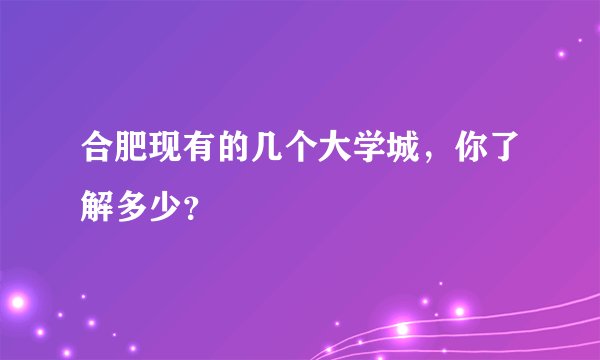 合肥现有的几个大学城，你了解多少？