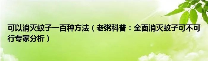 可以消灭蚊子一百种方法（老粥科普：全面消灭蚊子可不可行专家分析）