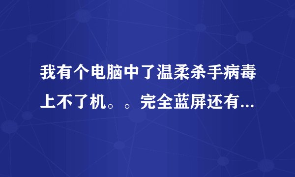 我有个电脑中了温柔杀手病毒上不了机。。完全蓝屏还有两段英文怎么处理