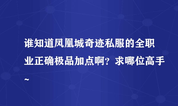 谁知道凤凰城奇迹私服的全职业正确极品加点啊？求哪位高手~