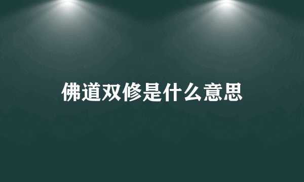 佛道双修是什么意思