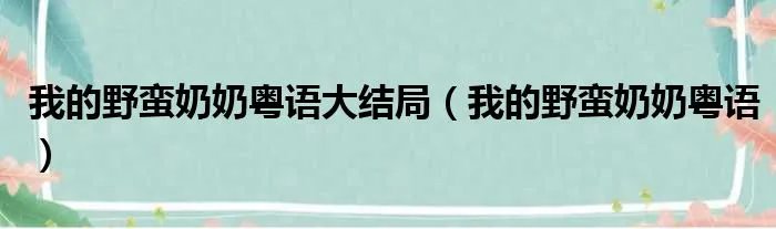 我的野蛮奶奶粤语大结局（我的野蛮奶奶粤语）