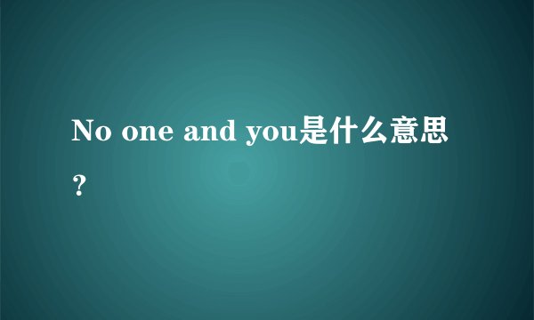 No one and you是什么意思？