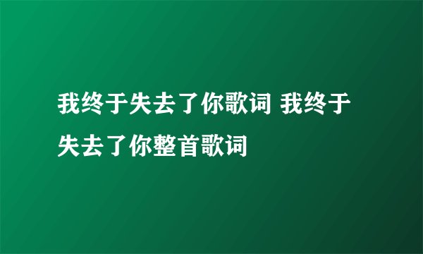 我终于失去了你歌词 我终于失去了你整首歌词