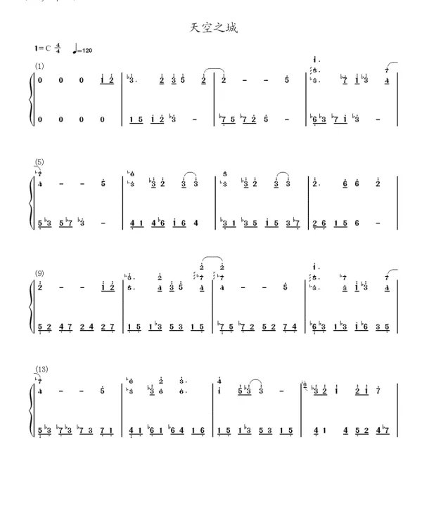 天空之城钢琴曲双手简谱