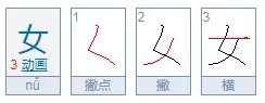 女的笔顺 女的笔画 女字怎么写