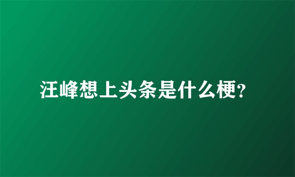 汪峰想上头条是什么梗？