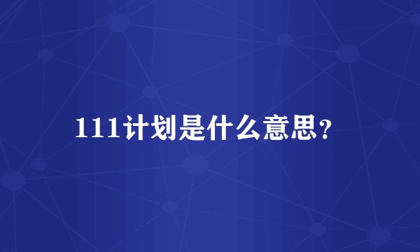 111计划是什么意思？