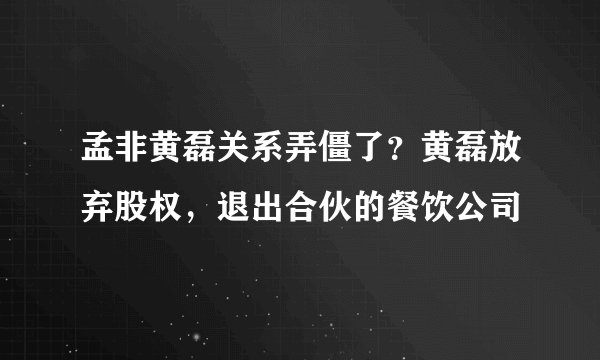 孟非黄磊关系弄僵了?黄磊放弃股权,退出合伙的餐饮公司