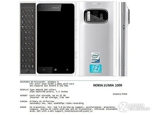 Intel内核4100W像素 诺基亚Lumia1000曝光