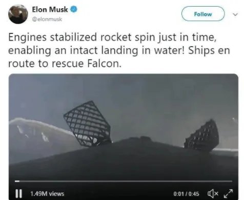 猎鹰9回收失败掉入海中