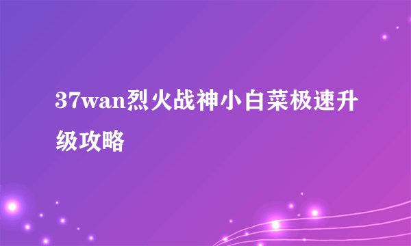 37wan烈火战神小白菜极速升级攻略