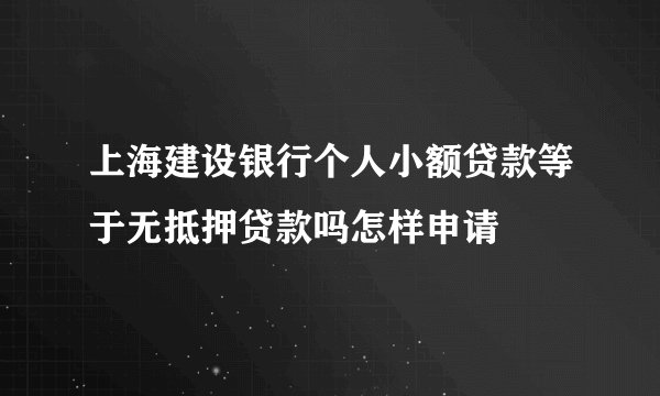 上海建设银行个人小额贷款等于无抵押贷款吗怎样申请