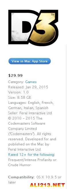 《科林麦克雷拉力赛之尘埃3（Colin McRae DiRT 3）》完整版登陆MAC平台