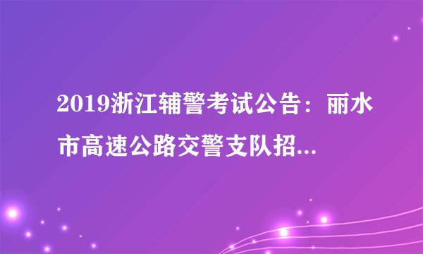 2019浙江辅警考试公告：丽水市高速公路交警支队招聘信息系统管理员1人公告