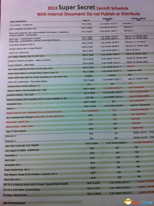 任天堂内部文档网上流传 数款大作竟被暂停！