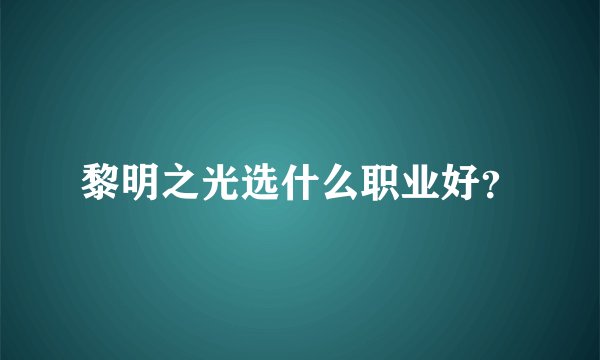 黎明之光选什么职业好？