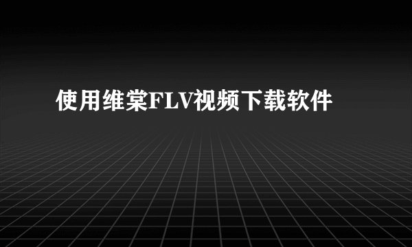 使用维棠FLV视频下载软件