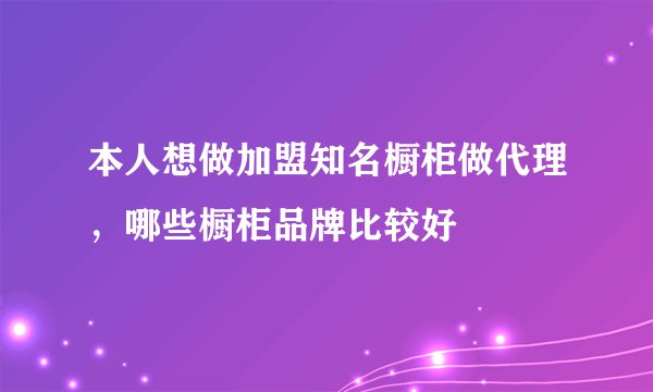 本人想做加盟知名橱柜做代理，哪些橱柜品牌比较好
