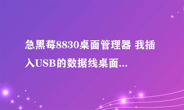 急黑莓8830桌面管理器 我插入USB的数据线桌面无法向导呀！桌面装黑莓桌面管理器和ROM呀！新手急