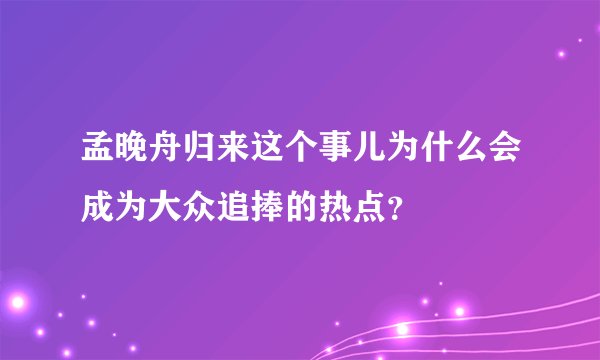 孟晚舟归来这个事儿为什么会成为大众追捧的热点？