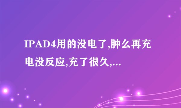 IPAD4用的没电了,肿么再充电没反应,充了很久,开机都开不了。