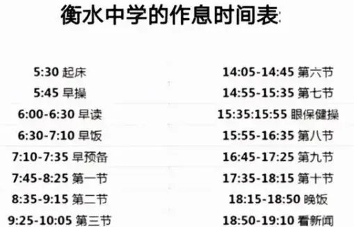 衡水中学作息时间表