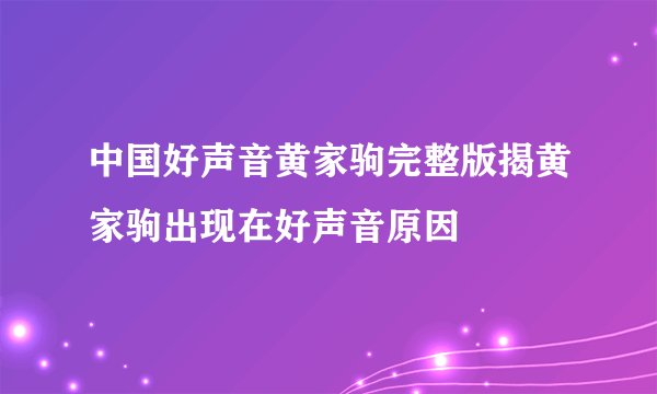 中国好声音黄家驹完整版揭黄家驹出现在好声音原因