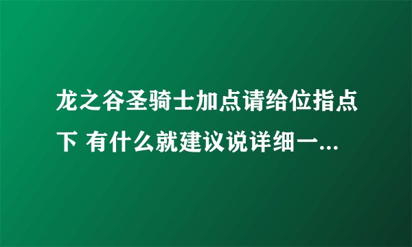 龙之谷圣骑士加点请给位指点下 有什么就建议说详细一些！！谢谢