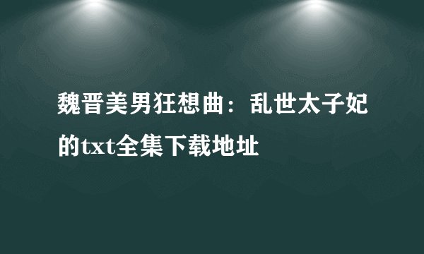魏晋美男狂想曲：乱世太子妃的txt全集下载地址