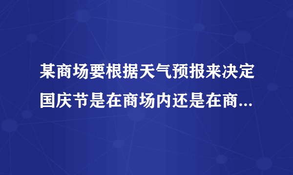 某商场要根据天气预报来决定国庆节是在商场内还是在商场外展开促销活动，统计资料表明，每年国庆节商场内的促销活动可获得经济效益2万元；商场外的促销活动如果不遇到有雨天气可获得经济效益10万元，如果遇到有雨天气则会带来经济损失4万元，9月30日气象台预报国庆节当地的降水概率是40%，商场应该选择哪种促销方式？