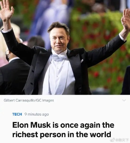 马斯克重返全球首富宝座：个人资产净值达到1871亿美元